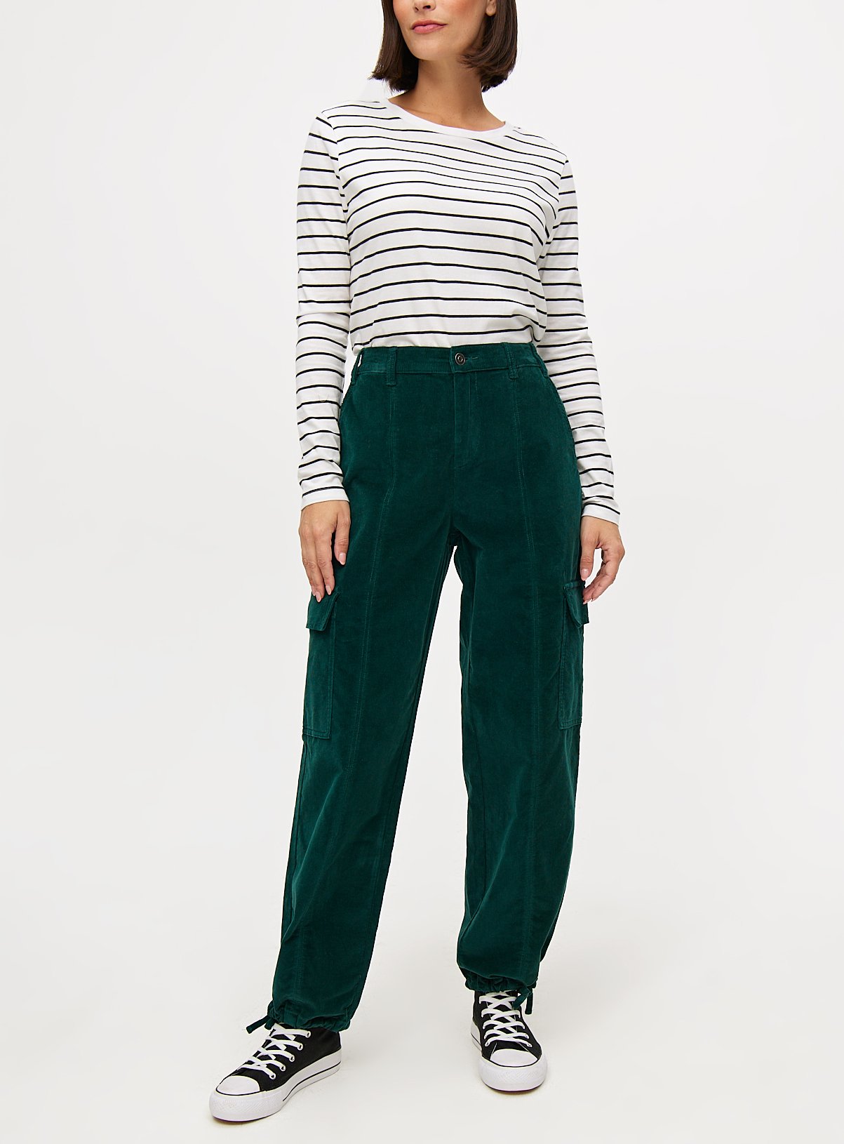 Dark Green Corduroy Cuffed Cargo Trousers  10 - Image 1 thumbnail